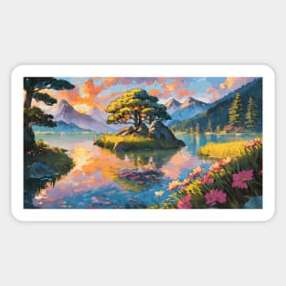 landscape painting, mountain landscape, hike and explore, v4 Sticker